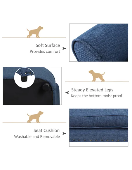 PawHut Dog Sofa for XS and S Size Dogs, Pet Chair Couch with Thick Sponge Padded Cushion, Kitten Lounge Bed with Washable Cover,