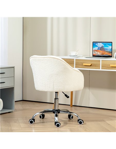 HOMCOM 46-56 cm Teddy Fleece Office Chair - Cream