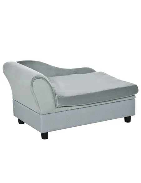 PawHut Pet Sofa Chair, with Storage, Cushion, for Small Dogs, Cats - Light Grey