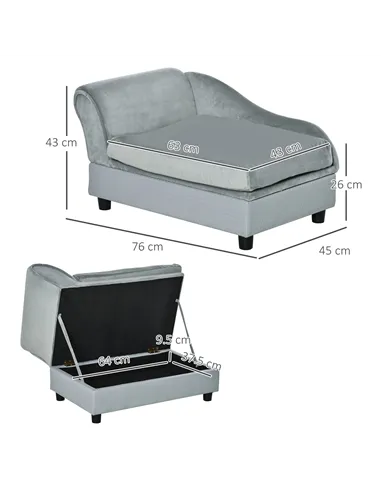 PawHut Pet Sofa Chair, with Storage, Cushion, for Small Dogs, Cats - Light Grey