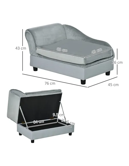 PawHut Pet Sofa Chair, with Storage, Cushion, for Small Dogs, Cats - Light Grey