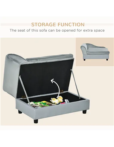 PawHut Pet Sofa Chair, with Storage, Cushion, for Small Dogs, Cats - Light Grey