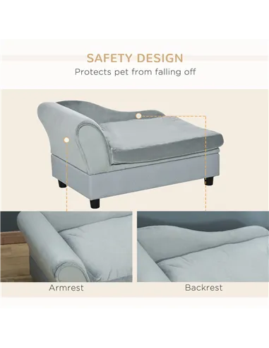 PawHut Pet Sofa Chair, with Storage, Cushion, for Small Dogs, Cats - Light Grey