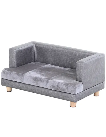 PawHut Dog Sofa Bed for Small-Sized Dogs, Elevated Pet Chair with PU Cover, Soft Cushion, Cat Couch Lounger with Anti-slip Legs 