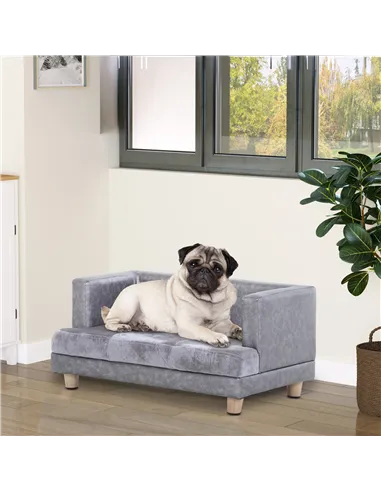 PawHut Dog Sofa Bed for Small-Sized Dogs, Elevated Pet Chair with PU Cover, Soft Cushion, Cat Couch Lounger with Anti-slip Legs 