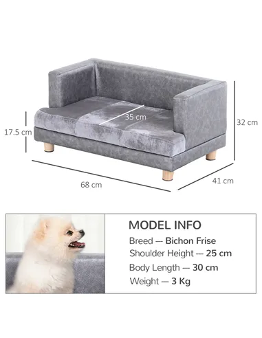 PawHut Dog Sofa Bed for Small-Sized Dogs, Elevated Pet Chair with PU Cover, Soft Cushion, Cat Couch Lounger with Anti-slip Legs 