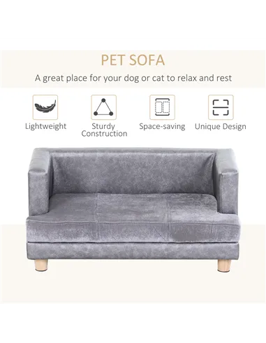PawHut Dog Sofa Bed for Small-Sized Dogs, Elevated Pet Chair with PU Cover, Soft Cushion, Cat Couch Lounger with Anti-slip Legs 