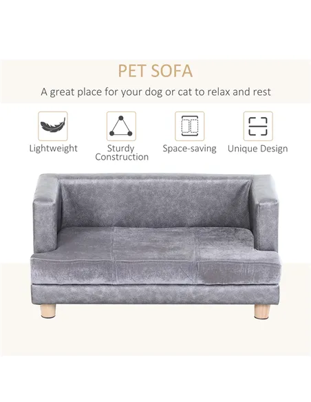 PawHut Dog Sofa Bed for Small-Sized Dogs, Elevated Pet Chair with PU Cover, Soft Cushion, Cat Couch Lounger with Anti-slip Legs 