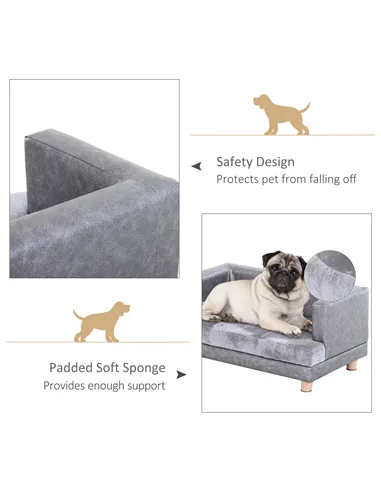 PawHut Dog Sofa Bed for Small-Sized Dogs, Elevated Pet Chair with PU Cover, Soft Cushion, Cat Couch Lounger with Anti-slip Legs 