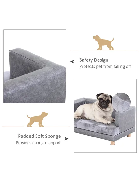 PawHut Dog Sofa Bed for Small-Sized Dogs, Elevated Pet Chair with PU Cover, Soft Cushion, Cat Couch Lounger with Anti-slip Legs 