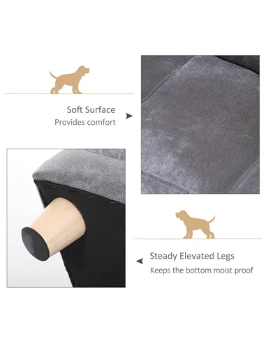 PawHut Dog Sofa Bed for Small-Sized Dogs, Elevated Pet Chair with PU Cover, Soft Cushion, Cat Couch Lounger with Anti-slip Legs 