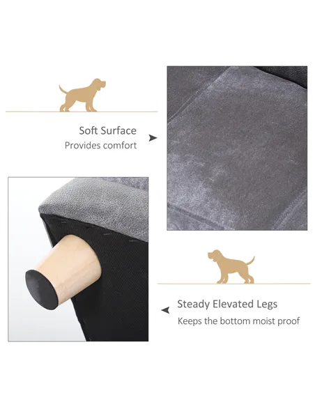 PawHut Dog Sofa Bed for Small-Sized Dogs, Elevated Pet Chair with PU Cover, Soft Cushion, Cat Couch Lounger with Anti-slip Legs 
