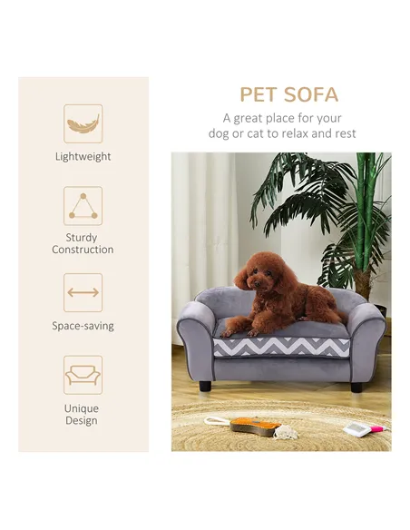 PawHut Dog Sofa Bed for XS-Sized Dogs, Cat Sofa with Soft Cushion, Pet Chair Lounge with Washable Cover, Removable Legs, Wooden 