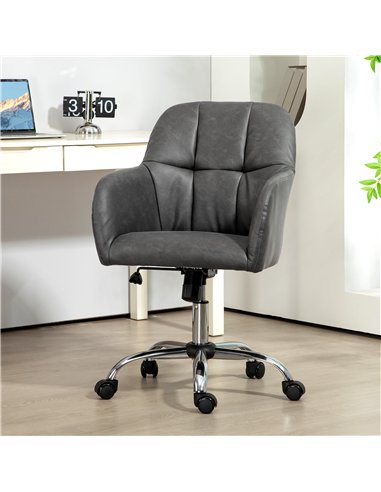 HOMCOM Faux Leather Tub Office Chair, with Wheels - Grey