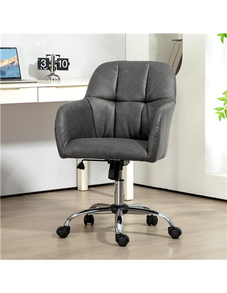 HOMCOM Faux Leather Tub Office Chair, with Wheels - Grey
