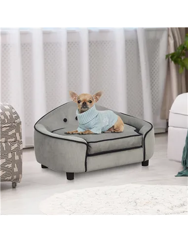 PawHut Dog Sofa for XS and S Size Dogs, Pet Chair Bed with Soft Cushion, Cat Sofa  Couch with Washable Cover, Wooden Frame, 66.5