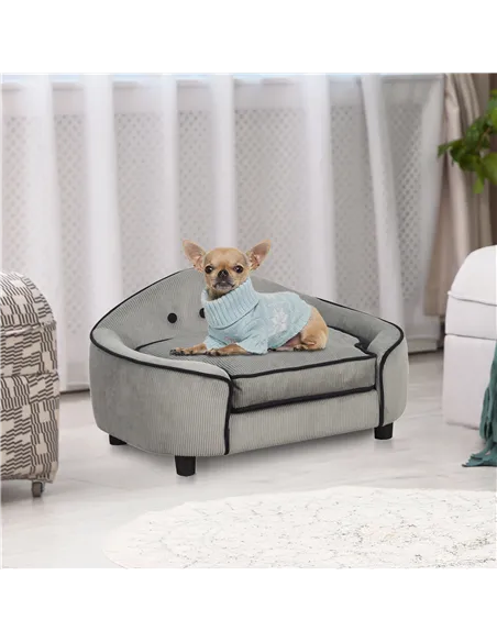 PawHut Dog Sofa for XS and S Size Dogs, Pet Chair Bed with Soft Cushion, Cat Sofa  Couch with Washable Cover, Wooden Frame, 66.5