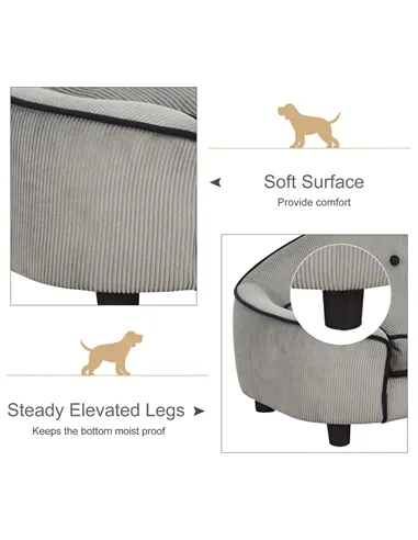PawHut Dog Sofa for XS and S Size Dogs, Pet Chair Bed with Soft Cushion, Cat Sofa  Couch with Washable Cover, Wooden Frame, 66.5