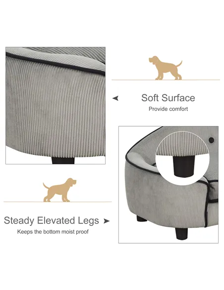 PawHut Dog Sofa for XS and S Size Dogs, Pet Chair Bed with Soft Cushion, Cat Sofa  Couch with Washable Cover, Wooden Frame, 66.5