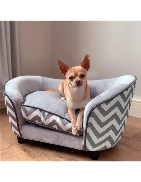 PawHut Dog Sofa Pet Couch for XS Dogs w/ Removable Sponge Padded Cushion - Grey