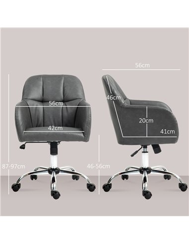 HOMCOM Faux Leather Tub Office Chair, with Wheels - Grey