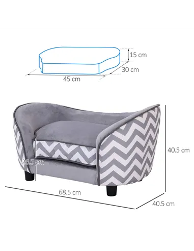 PawHut Dog Sofa Pet Couch for XS Dogs w/ Removable Sponge Padded Cushion - Grey