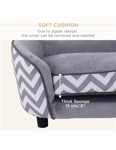 PawHut Dog Sofa Pet Couch for XS Dogs w/ Removable Sponge Padded Cushion - Grey