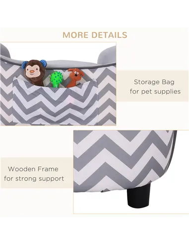 PawHut Dog Sofa Pet Couch for XS Dogs w/ Removable Sponge Padded Cushion - Grey