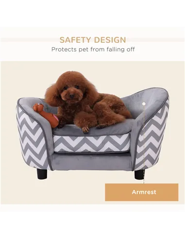 PawHut Dog Sofa Pet Couch for XS Dogs w/ Removable Sponge Padded Cushion - Grey