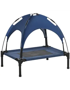 PawHut Raised Dog Bed Waterproof Elevated Pet Cot with Breathable Mesh UV Protection Canopy Blue, for Small Dogs, 61 x 46 x 62cm