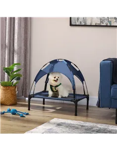 PawHut Raised Dog Bed Waterproof Elevated Pet Cot with Breathable Mesh UV Protection Canopy Blue, for Small Dogs, 61 x 46 x 62cm 2