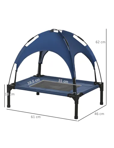 PawHut Raised Dog Bed Waterproof Elevated Pet Cot with Breathable Mesh UV Protection Canopy Blue, for Small Dogs, 61 x 46 x 62cm