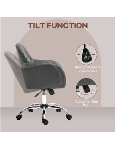 HOMCOM Faux Leather Tub Office Chair, with Wheels - Grey