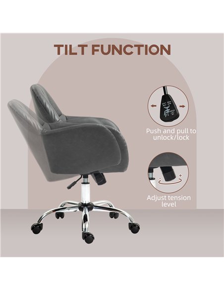 HOMCOM Faux Leather Tub Office Chair, with Wheels - Grey