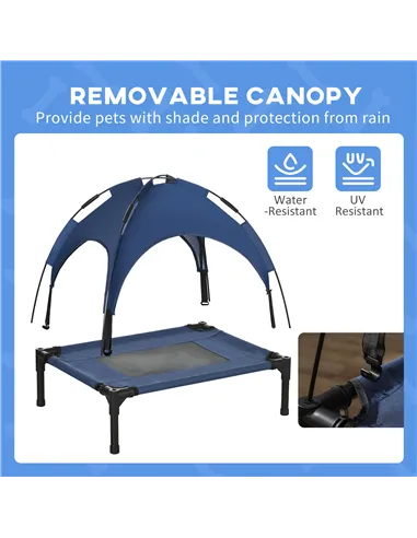 PawHut Raised Dog Bed Waterproof Elevated Pet Cot with Breathable Mesh UV Protection Canopy Blue, for Small Dogs, 61 x 46 x 62cm