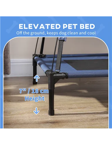 PawHut Raised Dog Bed Waterproof Elevated Pet Cot with Breathable Mesh UV Protection Canopy Blue, for Small Dogs, 61 x 46 x 62cm