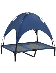 PawHut Raised Dog Bed Waterproof Elevated Pet Cot with Breathable Mesh UV Protection Canopy Blue, for Large Dogs, 92 x 76 x 90cm