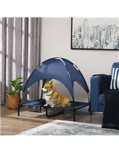 PawHut Raised Dog Bed Waterproof Elevated Pet Cot with Breathable Mesh UV Protection Canopy Blue, for Large Dogs, 92 x 76 x 90cm 2