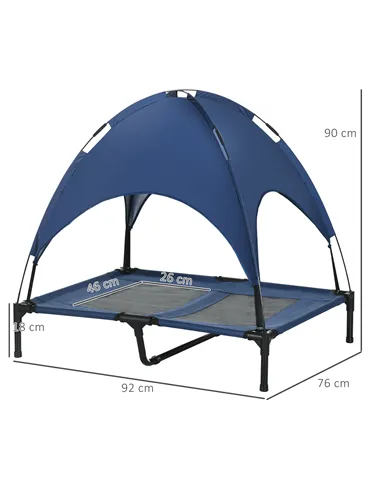 PawHut Raised Dog Bed Waterproof Elevated Pet Cot with Breathable Mesh UV Protection Canopy Blue, for Large Dogs, 92 x 76 x 90cm