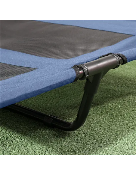 PawHut Raised Dog Bed Waterproof Elevated Pet Cot with Breathable Mesh UV Protection Canopy Blue, for Large Dogs, 92 x 76 x 90cm