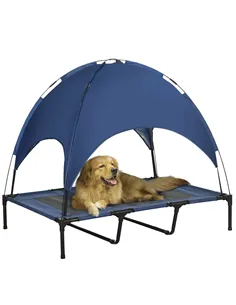 PawHut Raised Dog Bed Waterproof Elevated Pet Cot with Breathable Mesh UV Protection Canopy Blue, for XL Dogs, 122 x 92 x 108cm