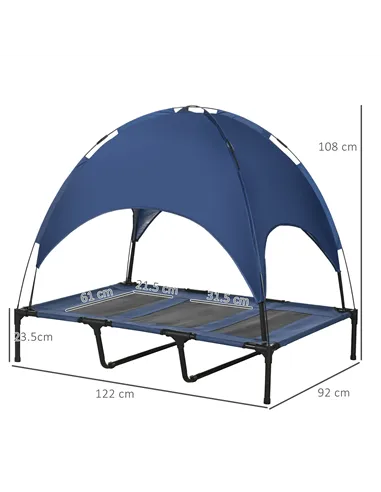 PawHut Raised Dog Bed Waterproof Elevated Pet Cot with Breathable Mesh UV Protection Canopy Blue, for XL Dogs, 122 x 92 x 108cm