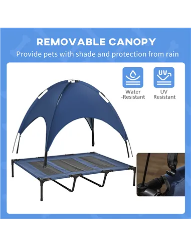 PawHut Raised Dog Bed Waterproof Elevated Pet Cot with Breathable Mesh UV Protection Canopy Blue, for XL Dogs, 122 x 92 x 108cm