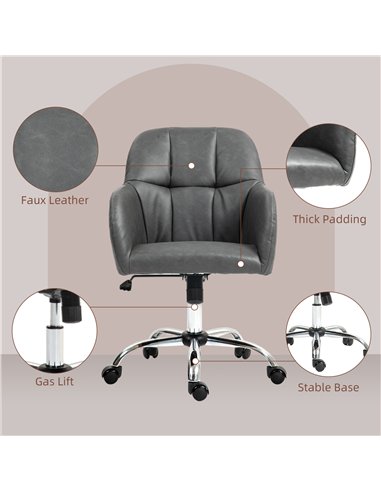 HOMCOM Faux Leather Tub Office Chair, with Wheels - Grey