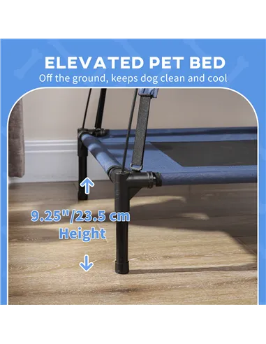 PawHut Raised Dog Bed Waterproof Elevated Pet Cot with Breathable Mesh UV Protection Canopy Blue, for XL Dogs, 122 x 92 x 108cm