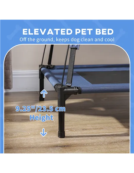 PawHut Raised Dog Bed Waterproof Elevated Pet Cot with Breathable Mesh UV Protection Canopy Blue, for XL Dogs, 122 x 92 x 108cm