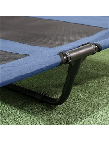 PawHut Raised Dog Bed Waterproof Elevated Pet Cot with Breathable Mesh UV Protection Canopy Blue, for XL Dogs, 122 x 92 x 108cm