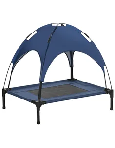 PawHut Raised Dog Bed Waterproof Elevated Pet Cot with Breathable Mesh UV Protection Canopy Blue, for Medium Dogs, 76 x 61 x 73c