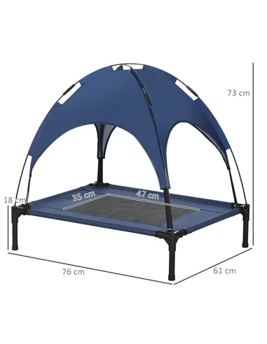 PawHut Raised Dog Bed Waterproof Elevated Pet Cot with Breathable Mesh UV Protection Canopy Blue, for Medium Dogs, 76 x 61 x 73c