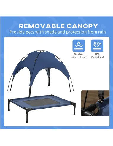 PawHut Raised Dog Bed Waterproof Elevated Pet Cot with Breathable Mesh UV Protection Canopy Blue, for Medium Dogs, 76 x 61 x 73c